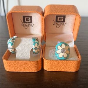 Turquoise and White Floral Jewelry Set